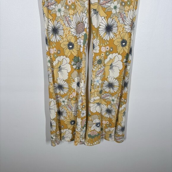 O’Neill Women S Yellow Boho Beach Retro Y2K Daisy Belle Floral Flare Pants NWT - Picture 3 of 13